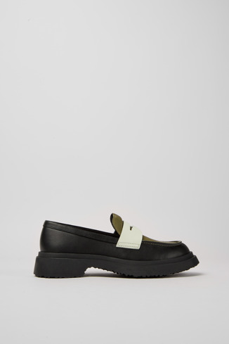 Side view of Walden Black and white loafers for women