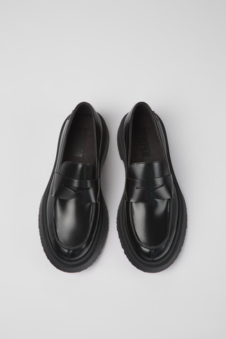 Overhead view of Walden Black leather loafers for women