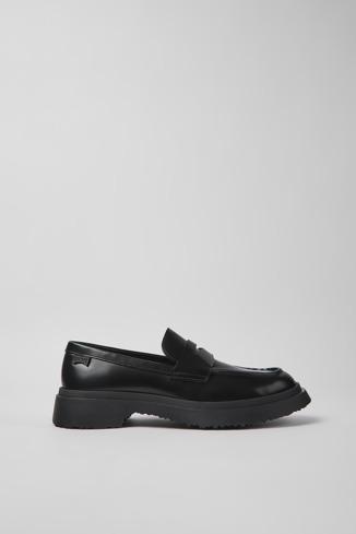 Side view of Walden Black leather loafers for women