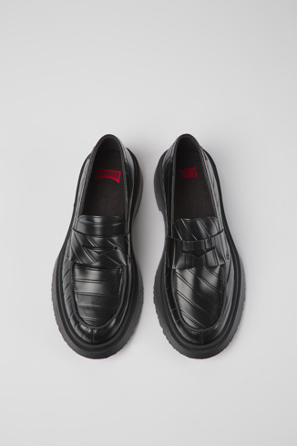 Overhead view of Twins Black leather loafers for women