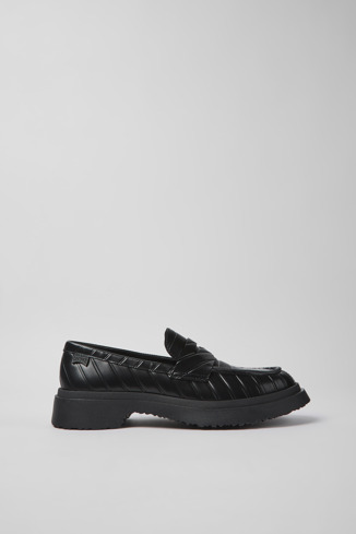 Side view of Twins Black leather loafers for women