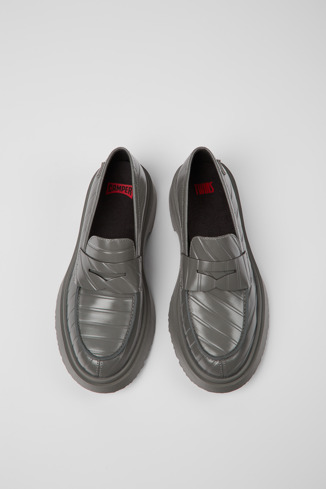 Overhead view of Twins Gray leather loafers for women