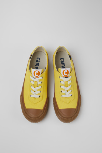 Overhead view of Camaleon Yellow recycled cotton sneakers for women