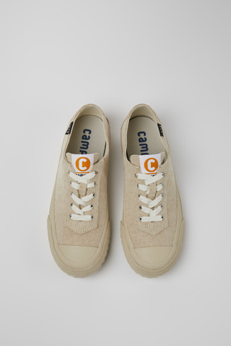 Overhead view of Camaleon Beige recycled hemp and cotton sneakers for women