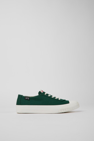 Side view of Camaleon Green recycled cotton sneakers for women