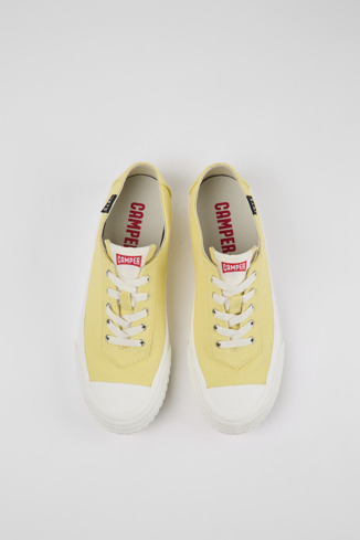 Overhead view of Camaleon Yellow recycled cotton sneakers for women