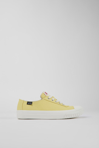 Side view of Camaleon Yellow recycled cotton sneakers for women