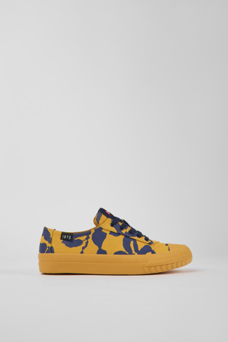 Side view of Camaleon Orange and blue recycled cotton sneakers for women