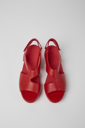 Overhead view of Balloon Red leather sandals for women