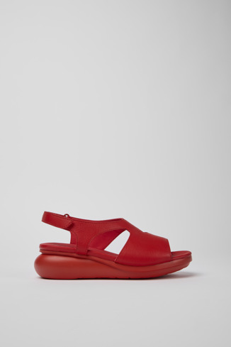 Side view of Balloon Red leather sandals for women
