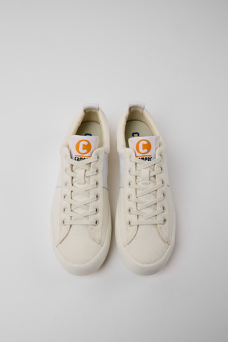 Overhead view of Imar White leather sneakers for women