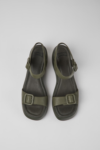 Overhead view of Kaah Green leather sandals for women