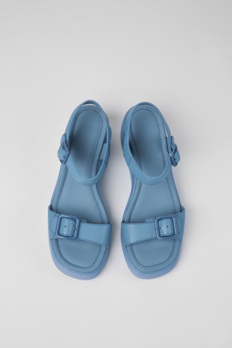 Overhead view of Kaah Blue leather sandals for women