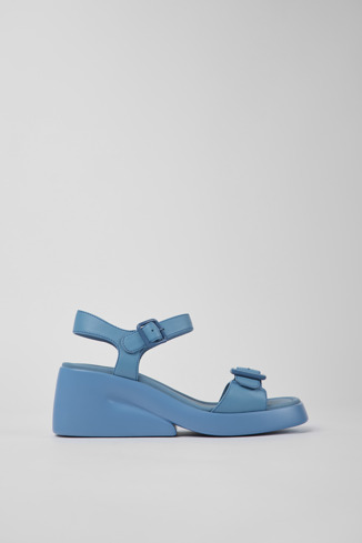 Side view of Kaah Blue leather sandals for women