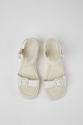 Overhead view of Kaah White leather sandals for women