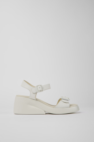 Side view of Kaah White leather sandals for women