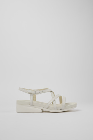 Side view of Minikaah White leather sandals for women