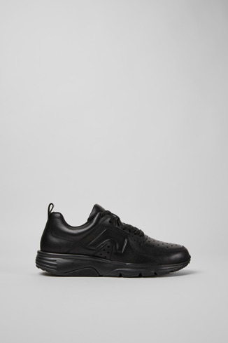 Side view of Drift Black leather sneakers for women