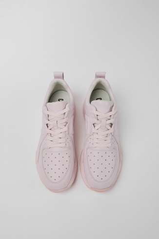 Overhead view of Drift Pink leather sneakers for women
