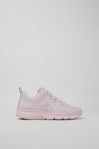 Side view of Drift Pink leather sneakers for women