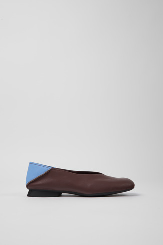 Side view of Casi Myra Burgundy and blue ballerina flats for women