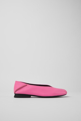Side view of Casi Myra Pink leather ballerinas for women