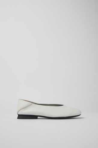 Side view of Casi Myra White leather ballerinas for women