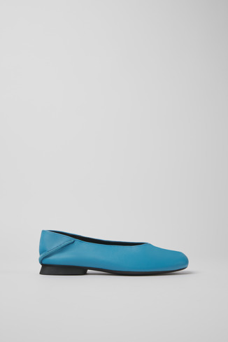 Side view of Casi Myra Blue leather ballerinas for women
