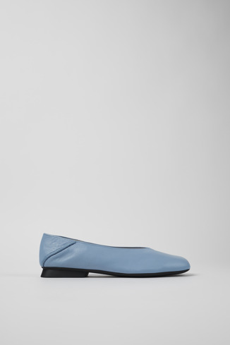 Side view of Casi Myra Blue Leather Ballerina for Women