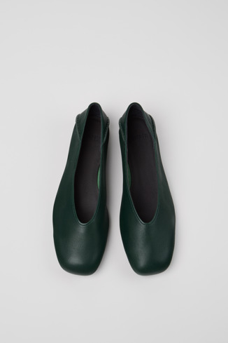 Overhead view of Casi Myra Green Leather Ballerina Shoes for Women.