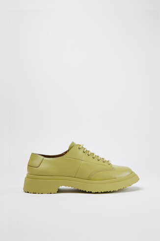 Side view of Walden Green-beige leather lace-up shoes