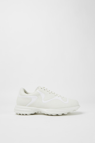 Side view of Twins Cream and white leather lace-up sneakers