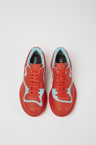 Twins Baskets à lacets en cuir rouge et turquoise