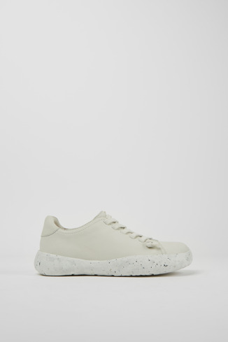 Side view of Peu Stadium White non-dyed leather sneakers for women