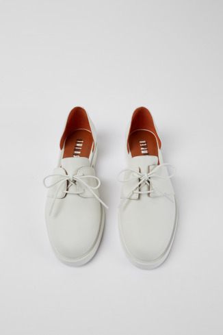 Overhead view of Twins White leather shoes