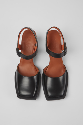 Overhead view of Karole Black leather semi-open shoes