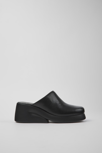 Side view of Kaah Black leather mules for women
