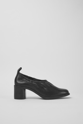 Side view of Meda Black leather heels for women