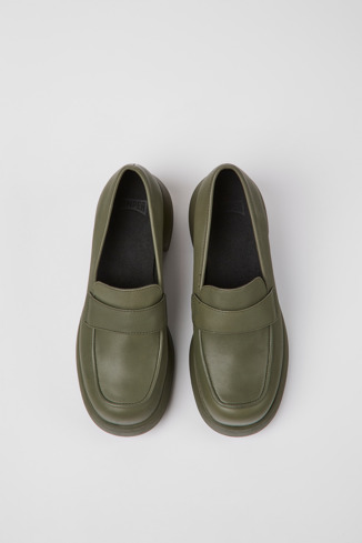 Overhead view of Thelma Green leather shoes for women