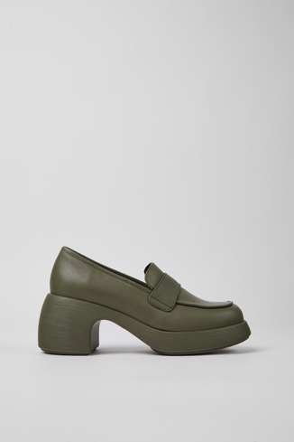 Side view of Thelma Green leather shoes for women