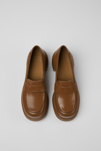 Overhead view of Thelma Brown leather shoes for women