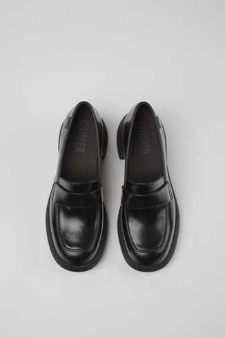 Overhead view of Thelma Black Leather Loafer for Women