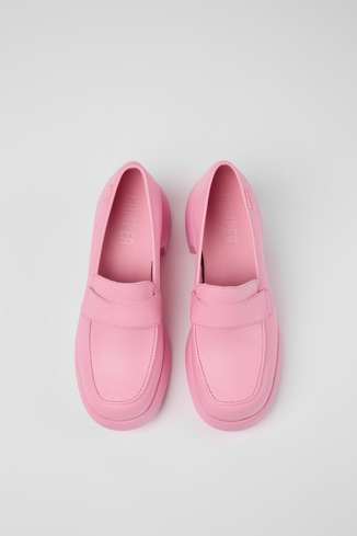 Overhead view of Thelma Pink Leather Loafer for Women