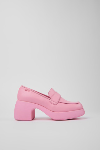 Side view of Thelma Pink Leather Loafer for Women