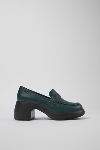 Side view of Thelma Green Leather Loafer for Women