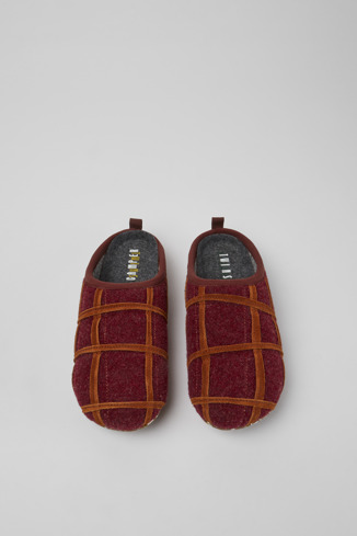 Overhead view of Twins Burgundy wool women’s slippers