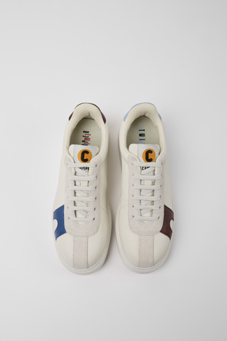 Overhead view of Twins White leather and suede women's sneakers