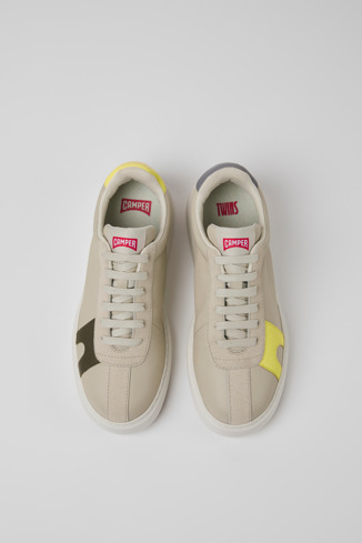 Overhead view of Twins Gray leather and nubuck sneakers for women