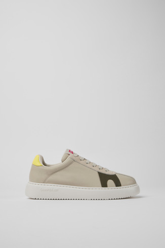 Side view of Twins Gray leather and nubuck sneakers for women
