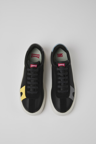 Overhead view of Twins Black leather and nubuck sneakers for women